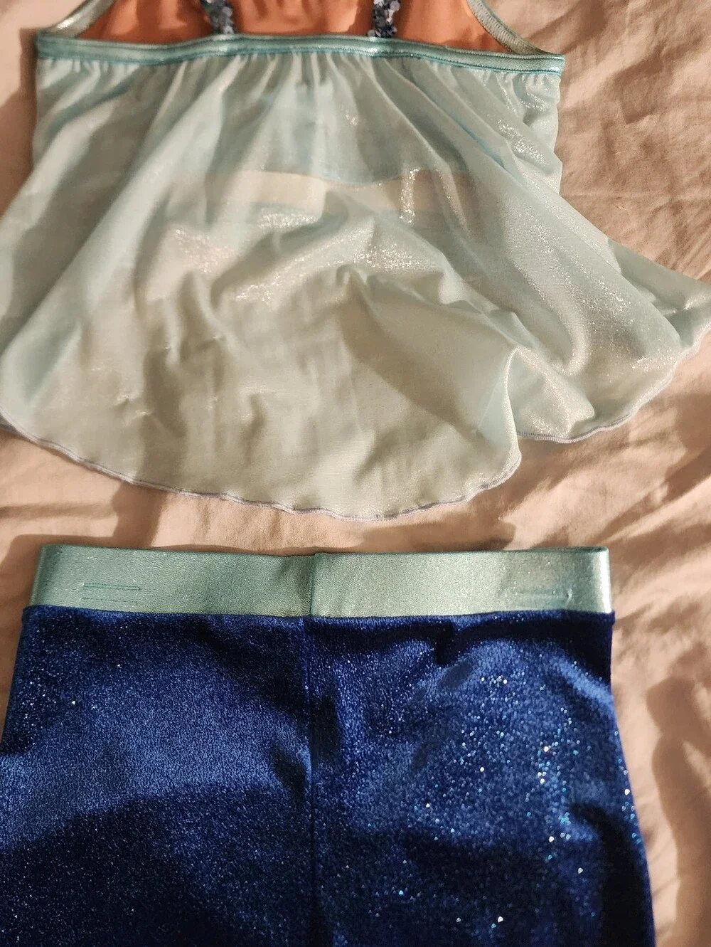 DA Designs Blue Sequin Strap Flowy Camisole & Glitter Velvet Shorts Dance